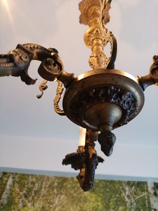 Candeeiro antigo suspenso de teto 3 lumes em latão