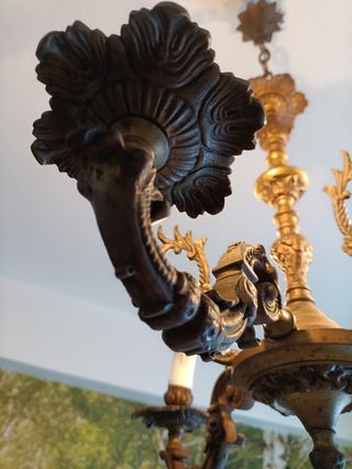 Candeeiro antigo suspenso de teto 3 lumes em latão