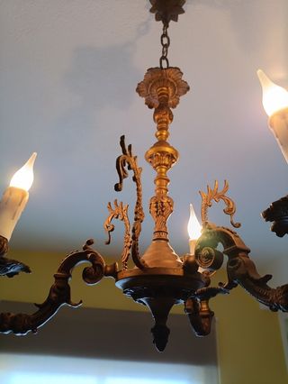 Candeeiro antigo suspenso de teto 3 lumes em latão