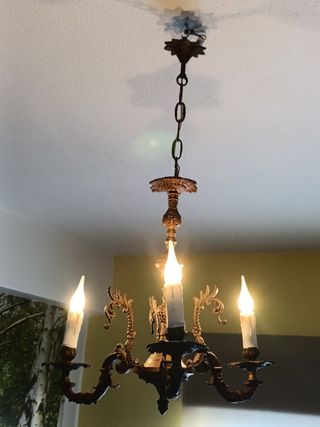 Candeeiro antigo suspenso de teto 3 lumes em latão