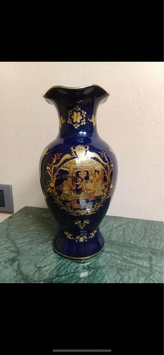 Vaso Limoges Porcellana Blu Oro