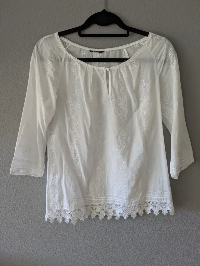 Blusa Massimo Dutti Blanca Bordada
