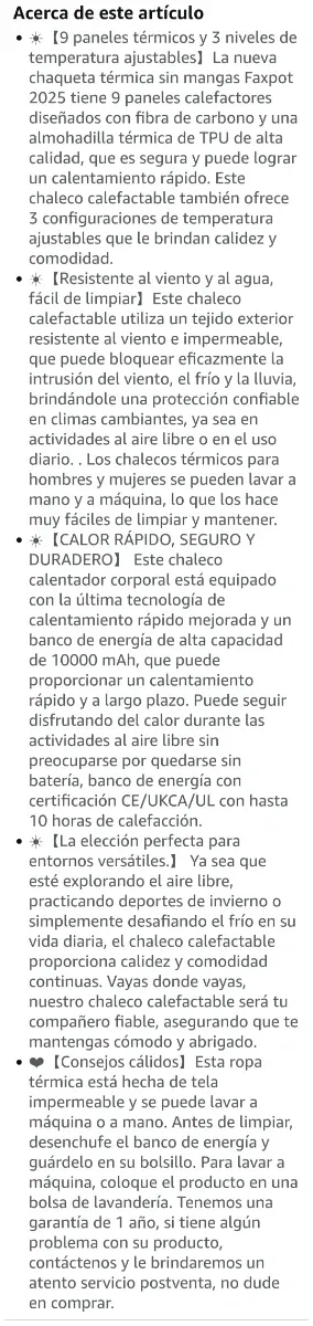 Chaleco Térmico Eléctrico Unisex L