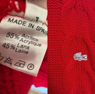 LACOSTE JERSEY ABRIGO VINTAGE ROJO HOMBRE MUJER XL