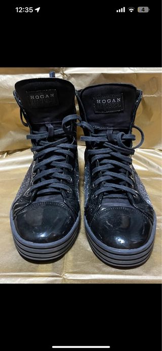 Zapatillas Hogan altas mujer piel negras y platead