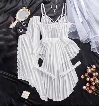 Conjunto Lencería Novia Encaje Blanco Talla L