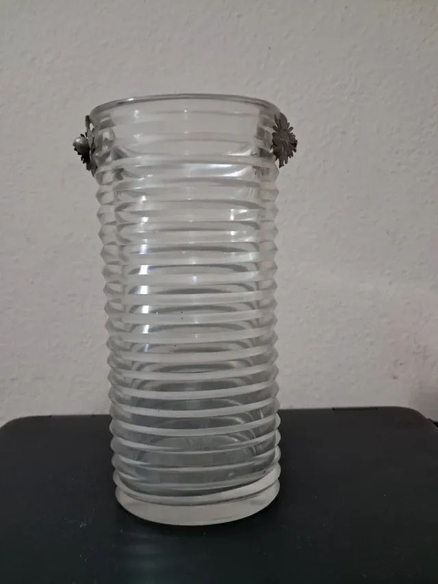 Vaso cristallo anni '60 con applicazioni argento