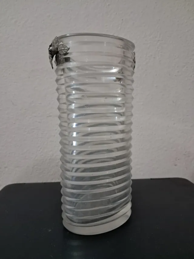 Vaso cristallo anni '60 con applicazioni argento