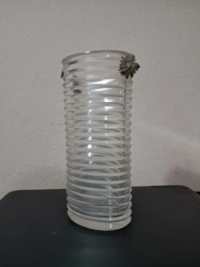 Vaso cristallo anni '60 con applicazioni argento