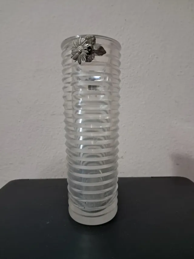 Vaso cristallo anni '60 con applicazioni argento