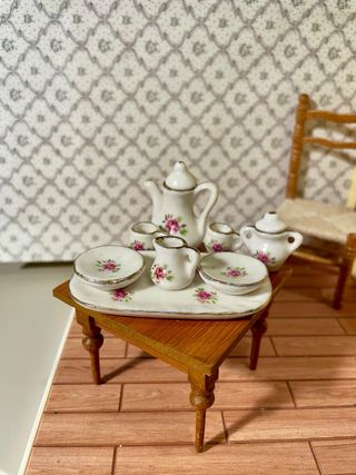 Servizio Tè dolls house Fiori Porcellana