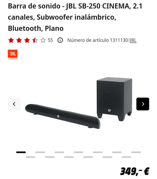 Barra de Sonido JBL SB-250 Cinema 2.1 Nuevo