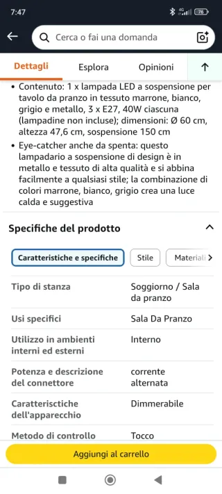Lampadario moderno tessuto e plastica