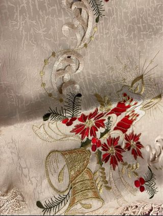 Centro Tavola Natalizio Stoffa Beige Rosso Oro