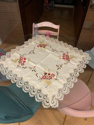 Centro Tavola Natalizio Stoffa Beige Rosso Oro