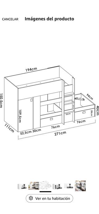 Litera Tren con armario y cajones