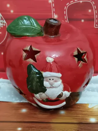 Porta candela natalizio a forma di mela, e candela