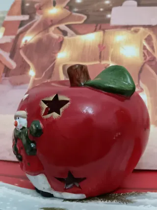 Portacandele Natale Mela Pupazzo Neve Ceramica
