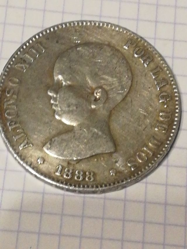 5 Pesetas 1888 Alfonso XIII Rey Consorte
