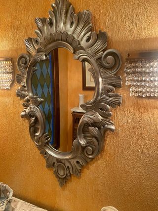 Espejo Decorativo Talla Madera Gris