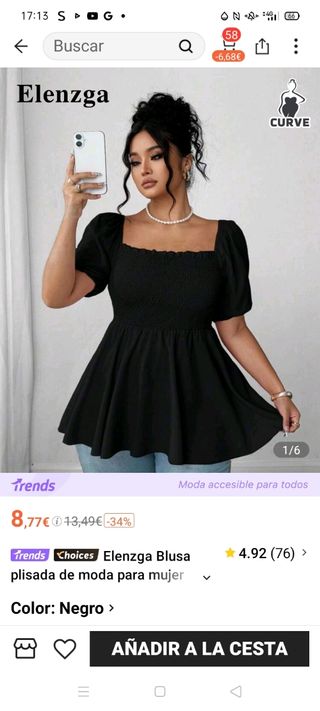 Blusa Elenzga Talla XXXL Negra