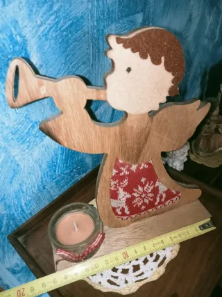 Portacandele Angelo Legno Decorazione Natalizia