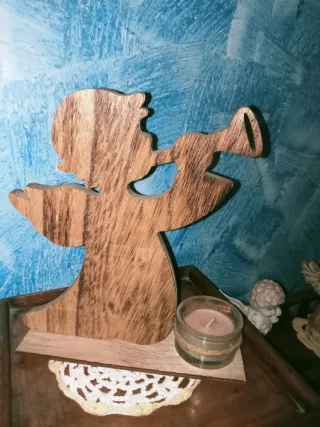 Portacandele Angelo Legno Decorazione Natalizia