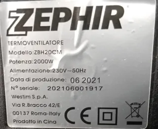 Estufa eléctrica Zephir termoconvector