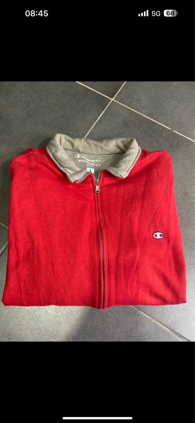 Felpa Champion Rossa Zip Taglia L vintage