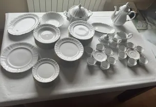 Vajilla Porcelana 83 Piezas + Juego Café Filo Oro