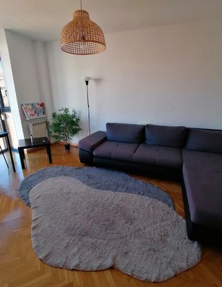 Alfombra grande algodón beige y gris