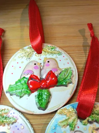 Set 4 decori uccellini ceramica artigianali