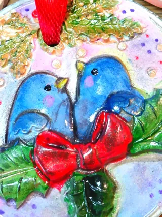 Set 4 decori uccellini ceramica artigianali