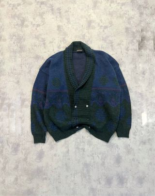 Jersey de punto azul y verde oversize colorblock