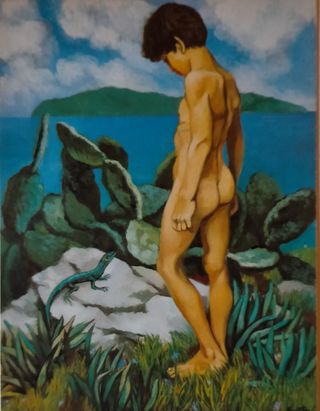 Cartolina Renato Guttuso Bambino con Ramarro