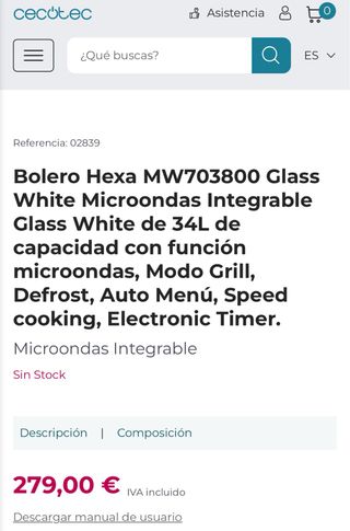 Microondas Integrable Cecotec Blanco