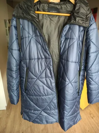 Chaquetón largo acolchado azul Woman
