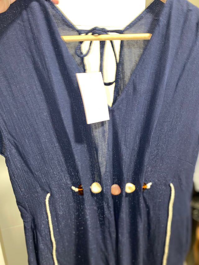 Mono largo azul marino con abalorios