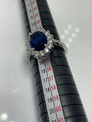 Anillo Plata con Zafiro Azul y Circonitas