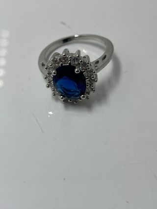 Anillo Plata con Zafiro Azul y Circonitas