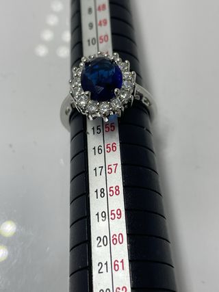 Anillo Plata con Zafiro Azul y Circonitas
