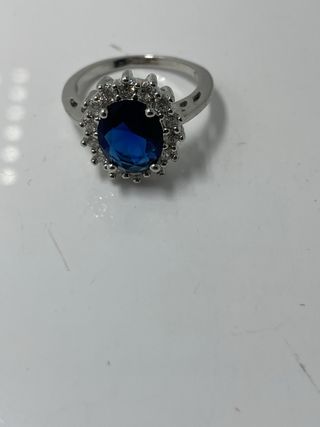Anillo Plata con Zafiro Azul y Circonitas