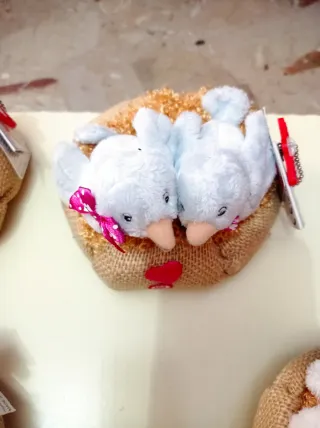 Coppia di uccellini peluche nido San Valentino