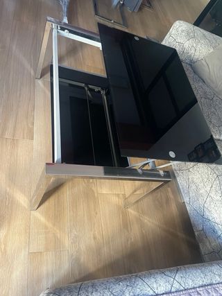 Mesa de salón elevable cristal y metal