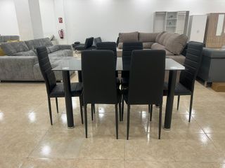 Mesa cristal negra 6 sillas
