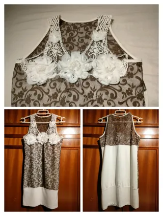 Vestido mini encaje marrón y blanco