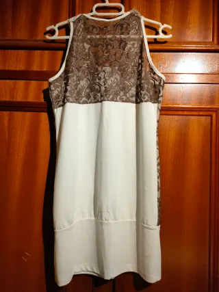 Vestido mini encaje marrón y blanco