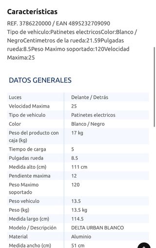 Patinete Eléctrico Reebok Blanco