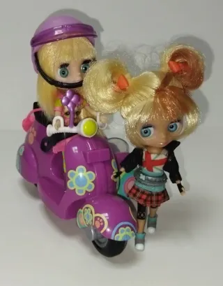 2 muñecas Pet Shops con Moto y Sidecar