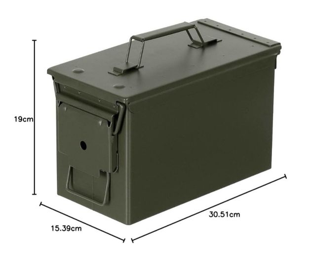 Caja de metal verde para ordenación